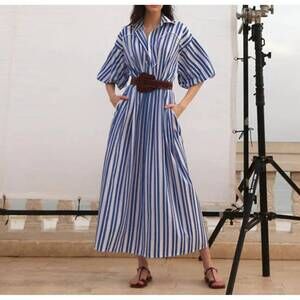 NEW JOHANNA ORTIZ buena mar shirtdress in ecru/blu